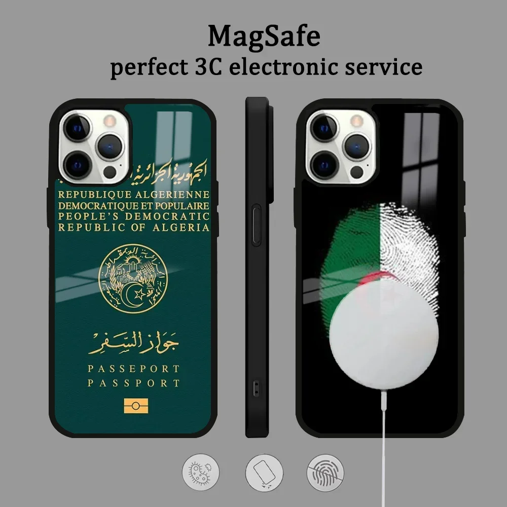 

Algerian Algeria Passport Phone Case For iPhone 16 15 14 13 12 11 Pro Max Plus Mini Magsafe Mirror Wireless Magnetic Cover