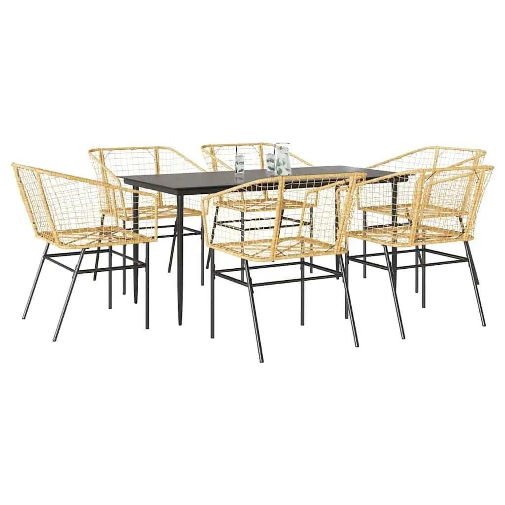 

7 Piece Outdoor Rattan Dining Set with Glass Top Modern Patio Furniture for Garden Backyard Dining