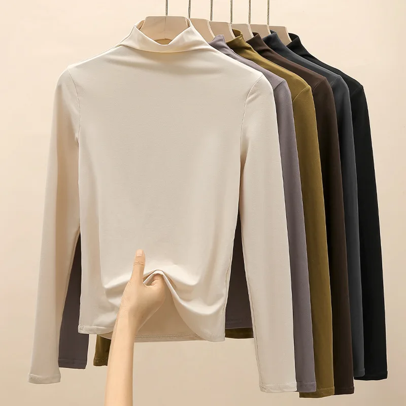 

Women's Clothing Mock Neck Innerwear Autumn and Winter Base Layer Self-Cultivation Keep Warm Outerwear Long Sleeves T-Shirt Tops