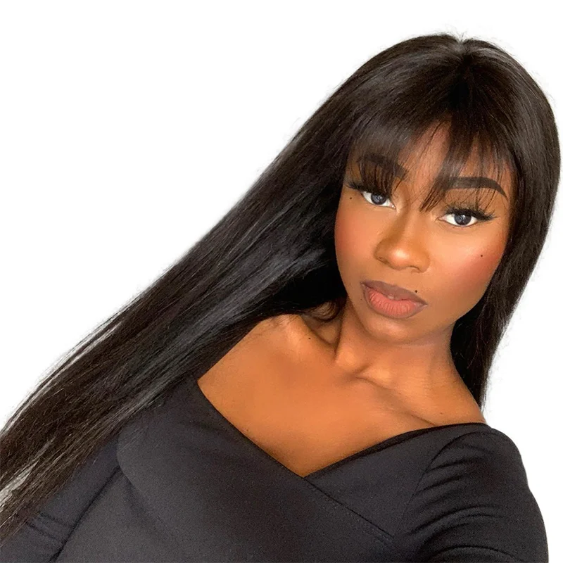 Straight Human Hair Wigs With Bangs 5x5 Hd Lace Closure Wig Fringe 13x4 Lace Frontal Glueless Wig Human Hair Ready To Wear Cheap