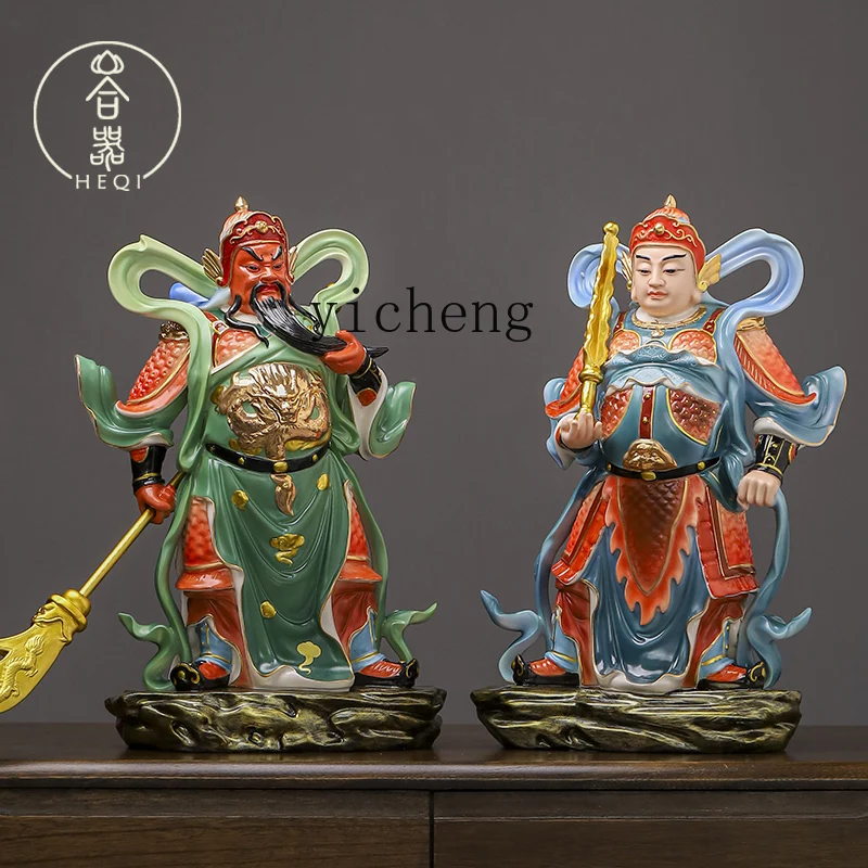 Ceramic Weiduo Jialan Bodhisattva Buddha Statue Home Worship Ornament Left and Right Protectors