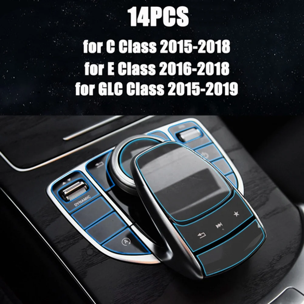 14Pcs Central Control Media Button Mouse Screen TPU Protector Film for Mercedes Benz C E GLC W213 W205 X253 2015-2019