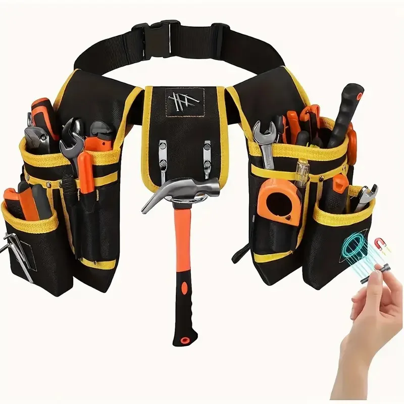 Magnetic Tool Belt with 26 Pockets Adjustable Multi Pocket Waist Pouch for Daily Repair Hardware Storage