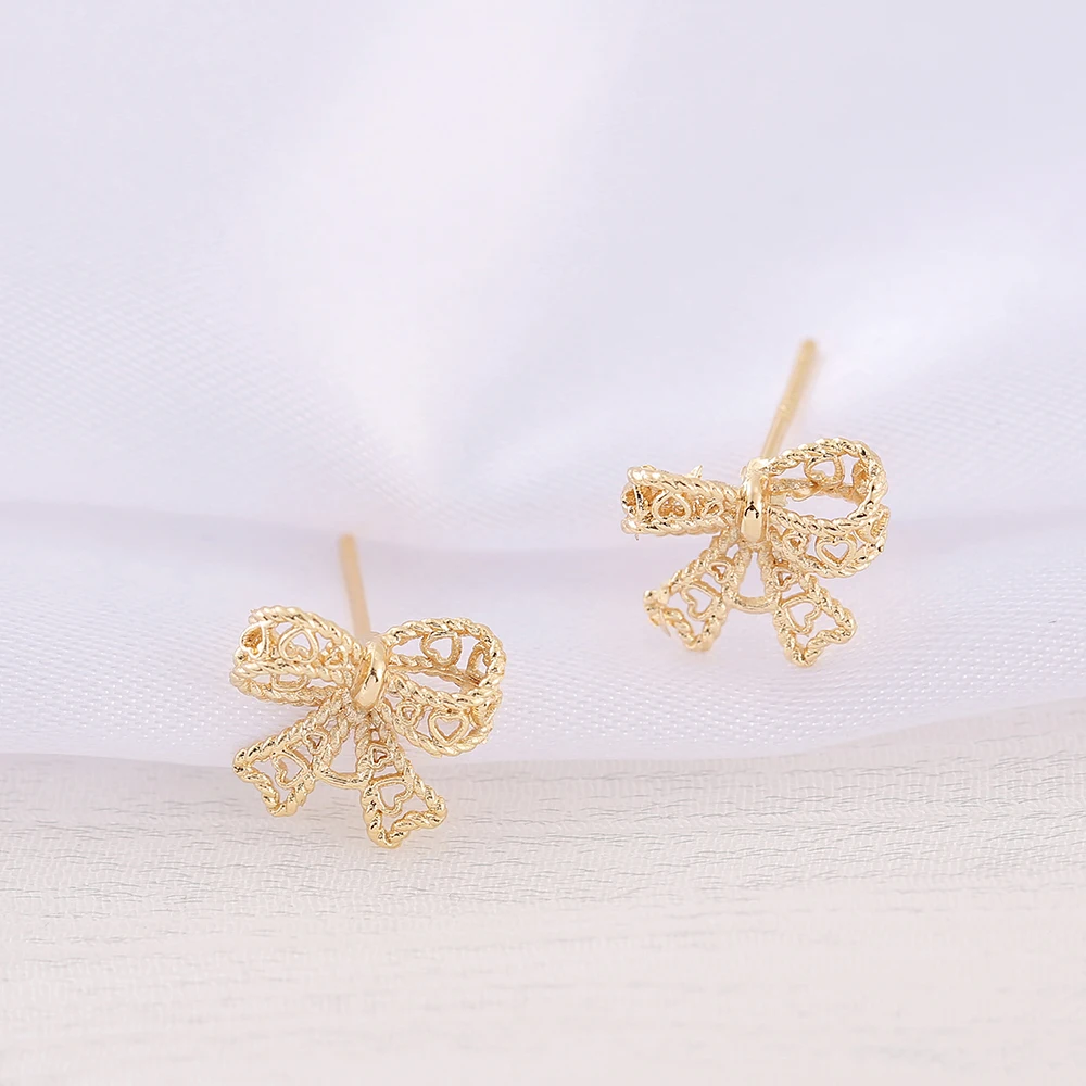 

Factory Wholesale Gold Color Brass Bow Tie Stud Earrings With S925 SLIVER PIN Earring Jewelry Making Supplies Diy Accessories