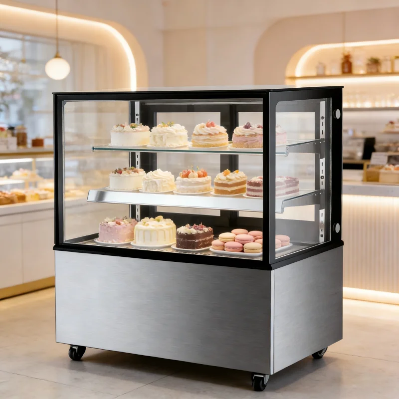 

940x686x1415mm 3 Tier Commercial Cake Display Refrigerator Fan Cooling R290 3 Shelf LED Bakery Cafe Supermarket Display Row 39