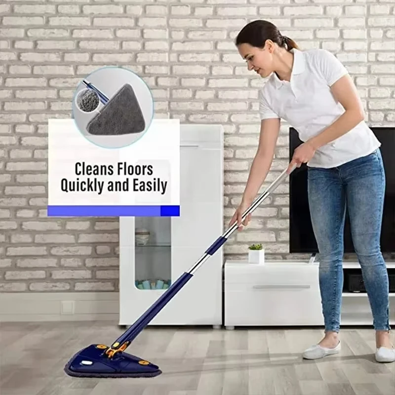 Rotatable Telescopic Triangular Mop 360 Degree Rotating Cleaning Mop Wringable For Wet And Dry Use With Highly Absorbent Feature