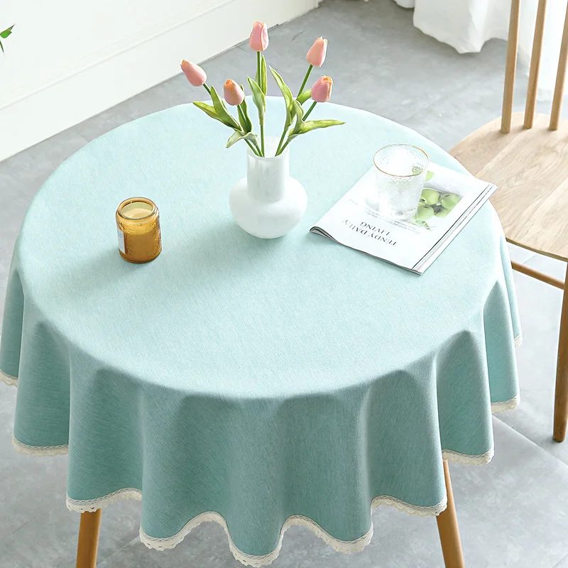 

Tablecloth waterproof and oil-proof wash-free solid color blended cotton and linen round dining table coffee table cloth