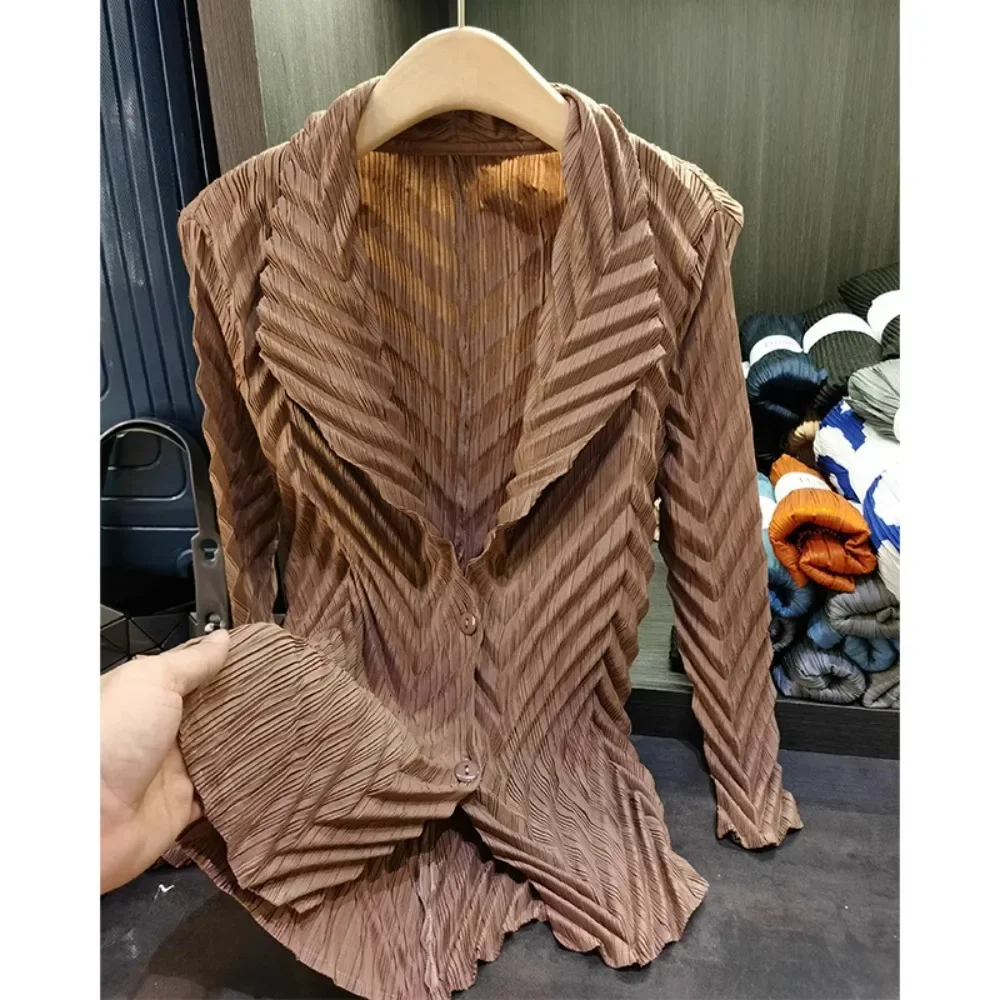 Pleats Original Design Senior Sense Suit Female Fall New Temperament Commuter Suit Pleated Jacket Straight Pants Two-piece Set