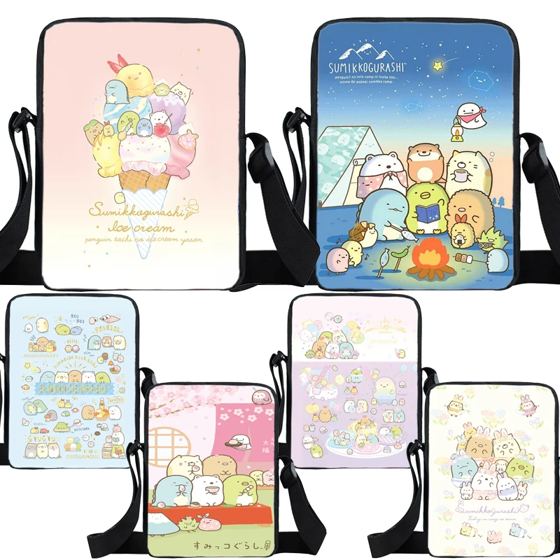 Kids Cute Sumikko Gurashi Messenger Bags Boys Girls Cartoon Shoulder Bags Unisex Teens Anime Crossbody Bags Campus Handbag Gifts