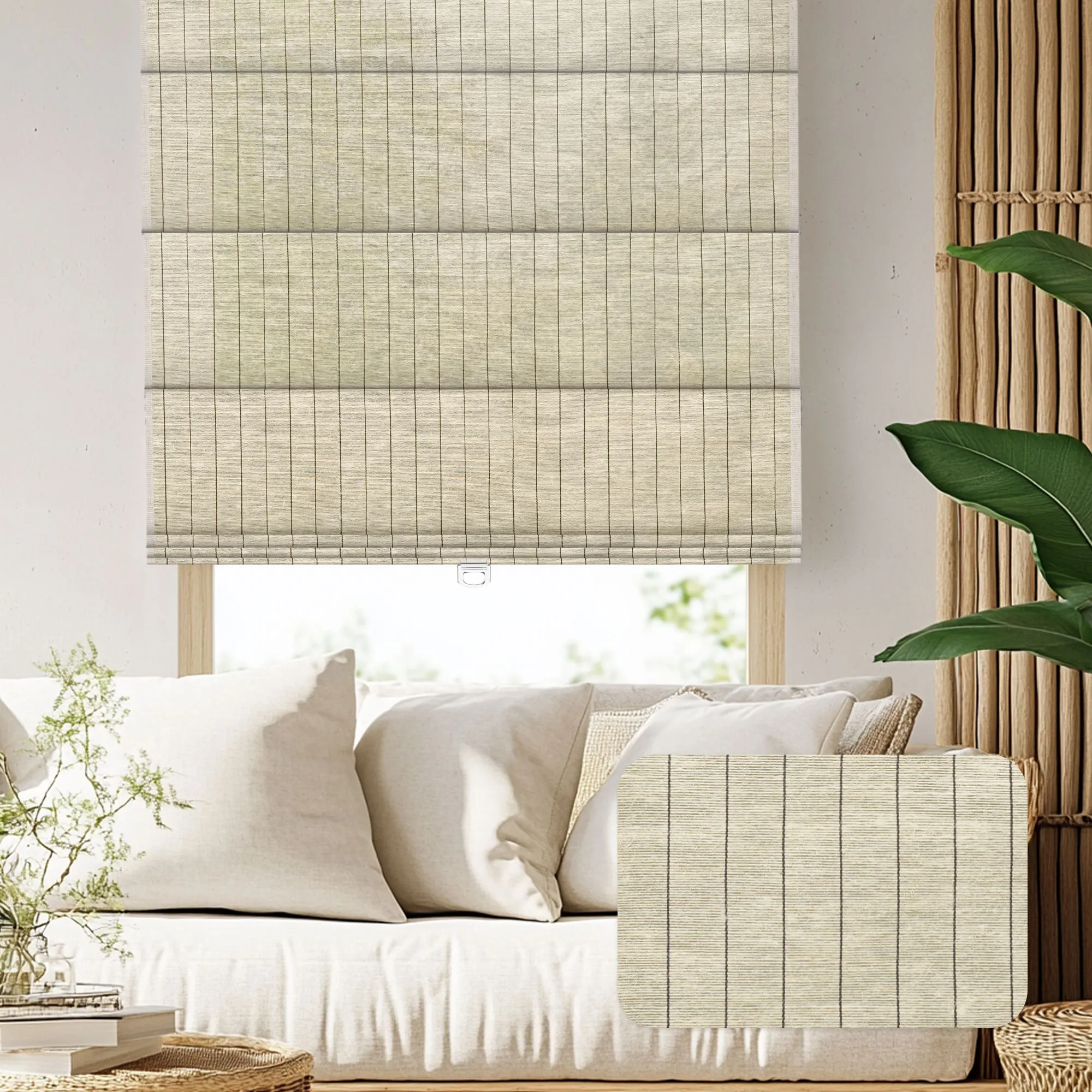 Linen Roller Blind - Natürliche Gewebte Jute-Raffrollos für Fenster, Bambus-Lichtfilternde