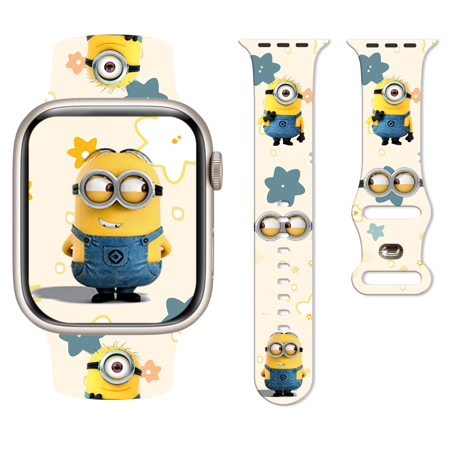 

Ремешок MINISO с расслабленным принтом миньонов для Apple Watch 11, 10, 9, силиконовый ремешок, сменный браслет для iWatch 46/44/42/41 мм, ремешок для часов