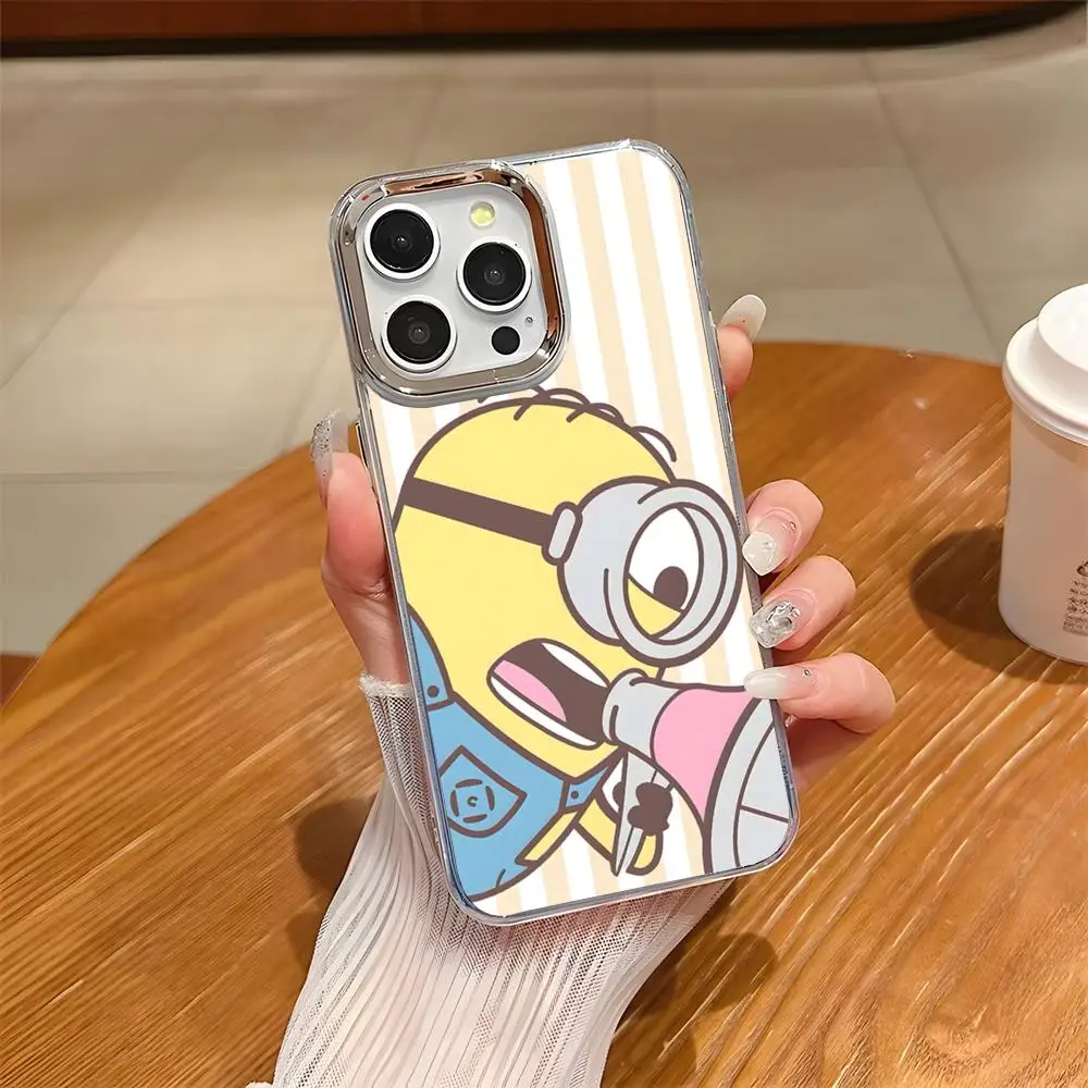 Niedliche M-Minions Handyhülle für iPhone 17 Air 16 E 15 14 13 12 11 Plus Pro Max Galvanisierte Transparente Weiche Schutzhülle
