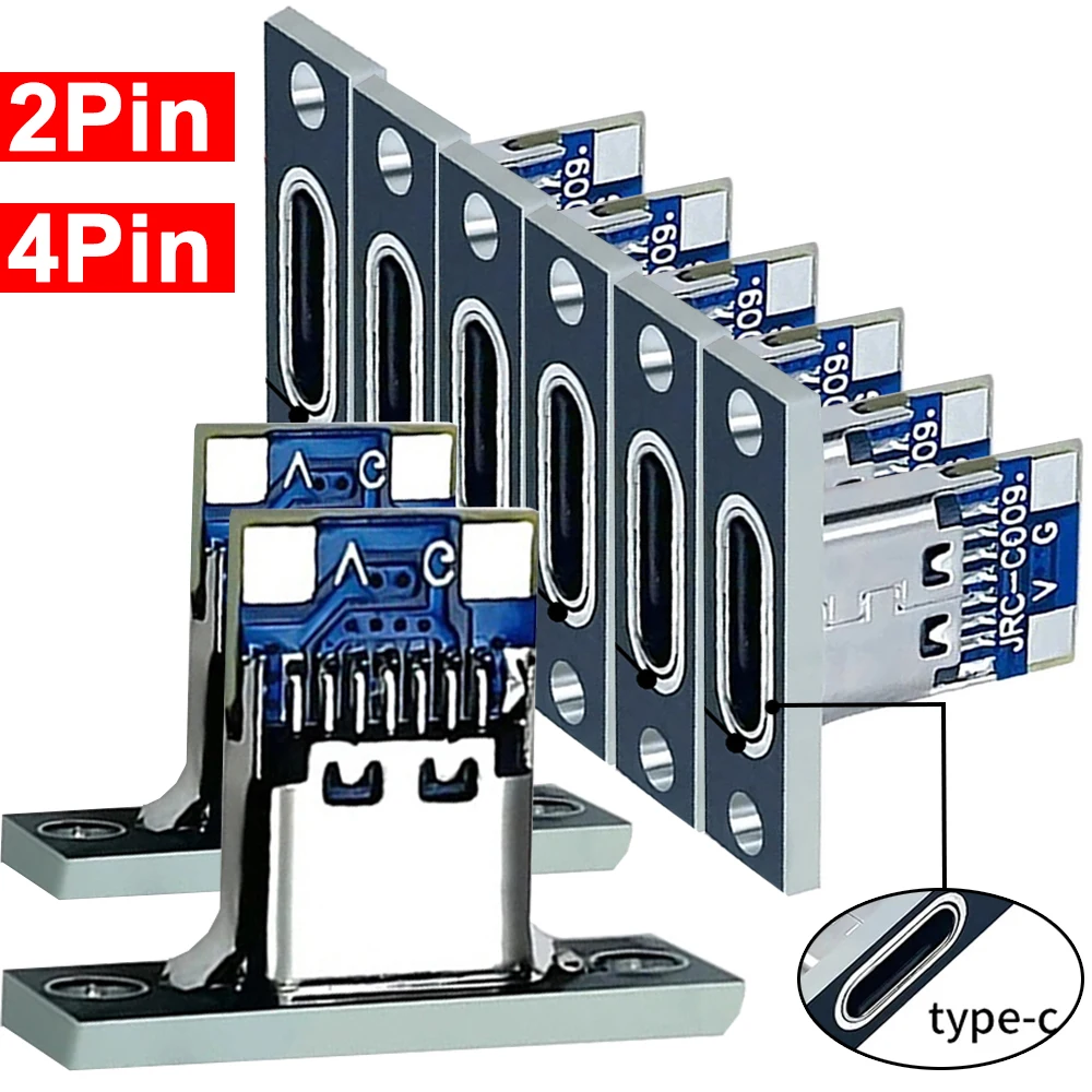 5/10/20PCS USB Jack 3.1 Type-C 2/4 Pin Female Connector Jack Data Charging Port Small Electrical Charging Base with Fixing Plate
