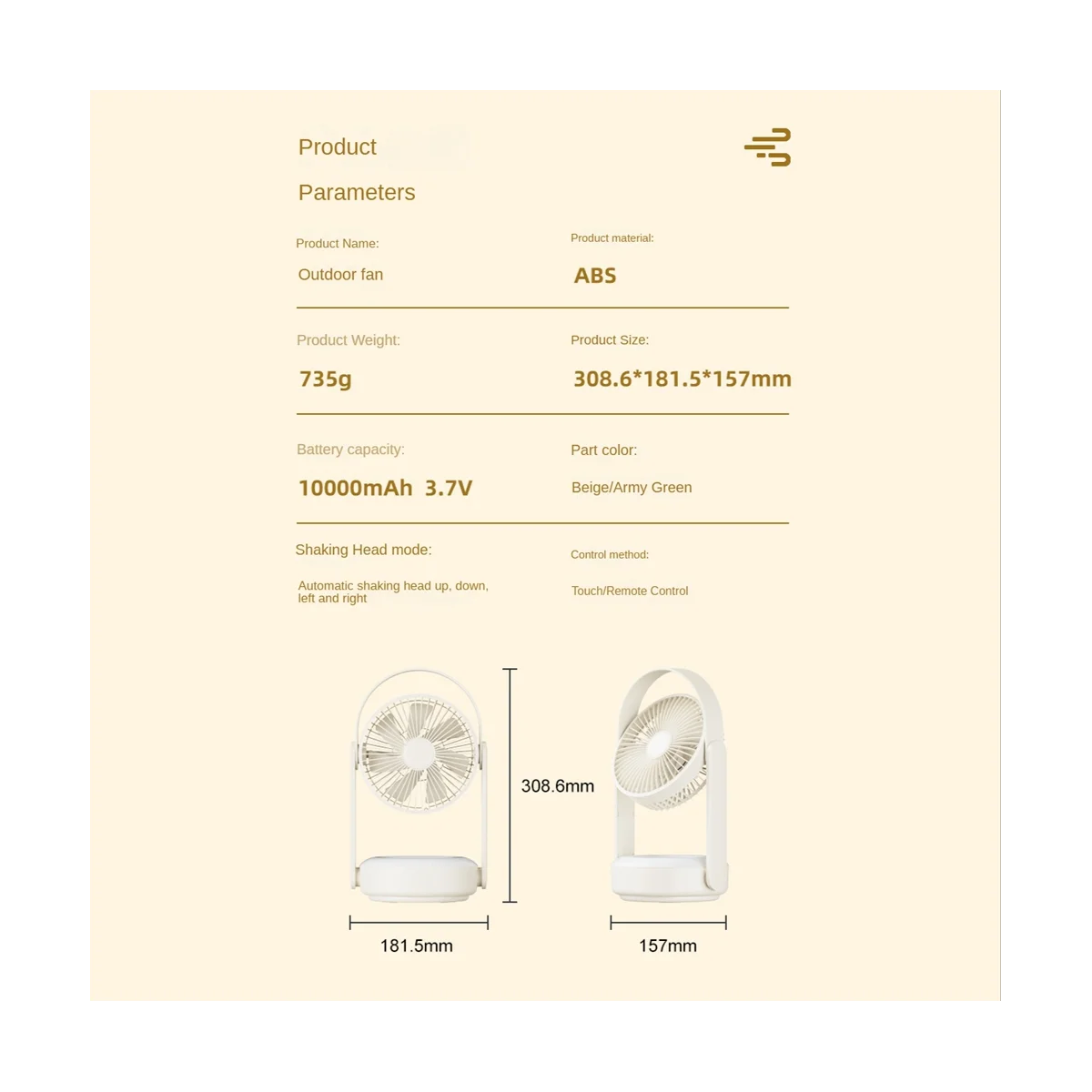 พัดลมตั้งโต๊ะแบบติดผนัง พัดลมตั้งโต๊ะขนาดเล็กแบบชาร์จไฟได้ผ่าน USB สำหรับใช้ในบ้าน พัดลมอเนกประสงค์สำหรับตั้งแคมป์กลางแจ้ง 10000Mah-B-ABLM