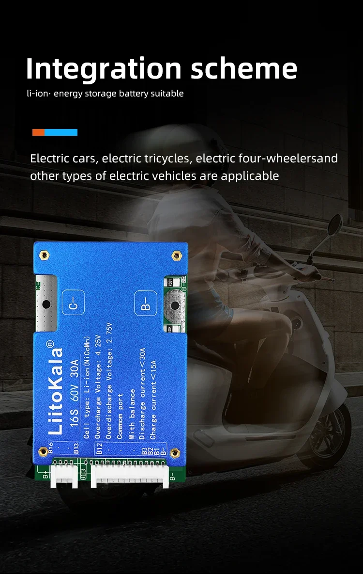 Liitokala 16S 60V30A BMS scheda di protezione ricarica batteria al litio con bilanciamento, stessa porta batteria agli ioni di litio PCM 60V BMS