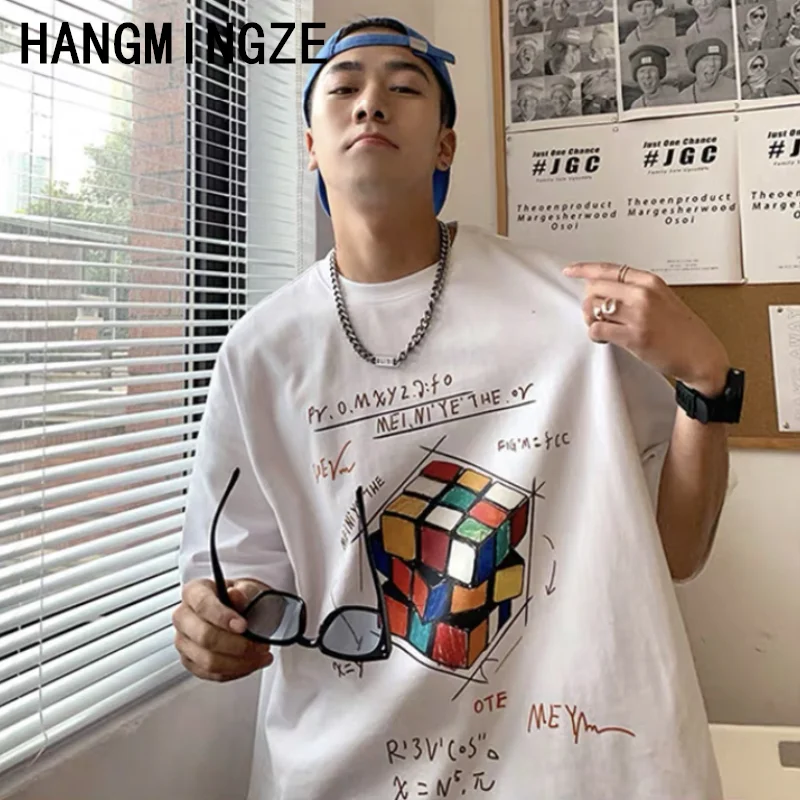 2024 Hip Hop Streetwear Harajuku T Shirt Rubik's Cube Print Tshirt Men Summer Short Sleeve T-Shirt Cotton Loose Tops Tees