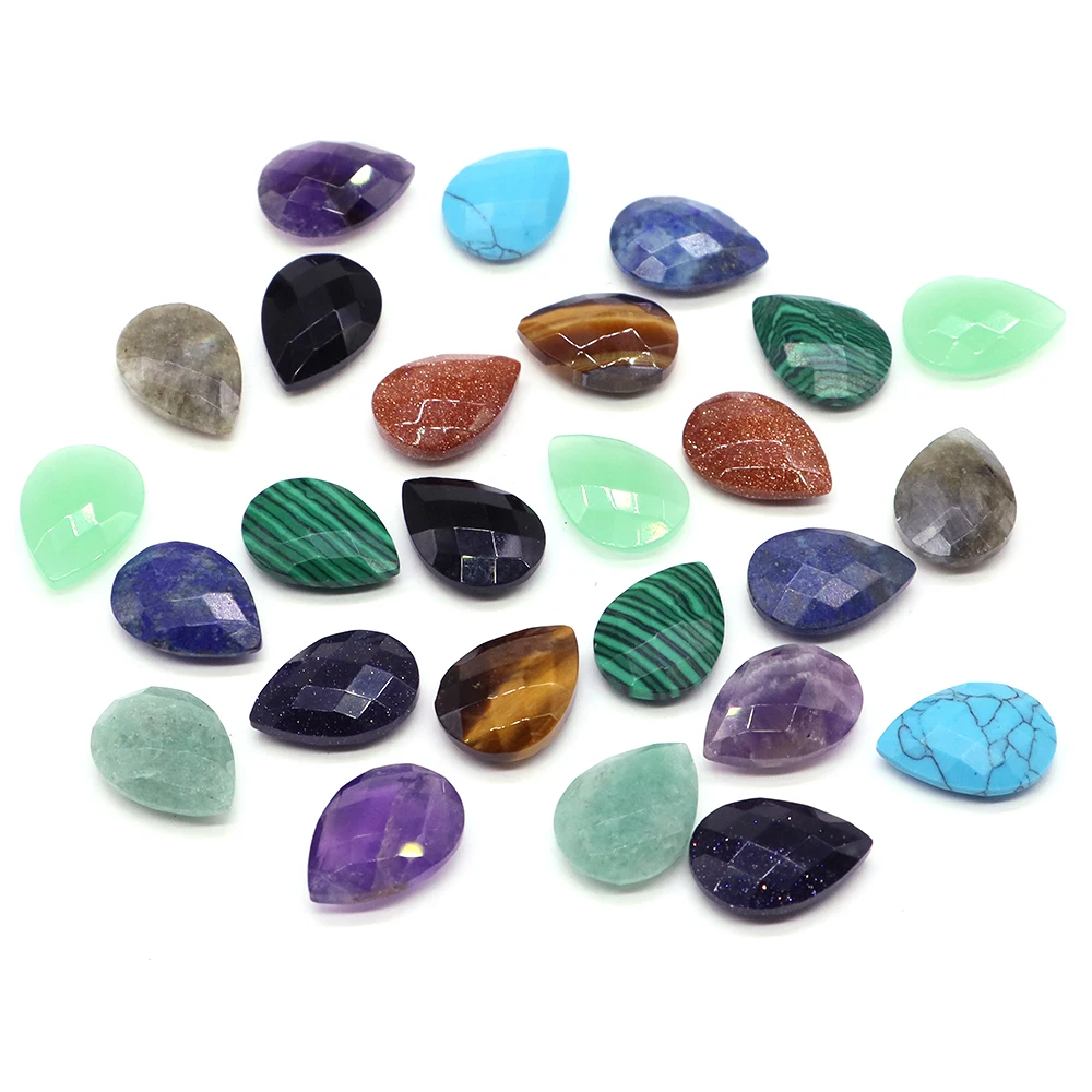 13x18mm Natural Stone Faceted Water Drop Shape Cabochon Turquoises Beads for Needlework Pendants Rings Earring Jewelry DIY Gift