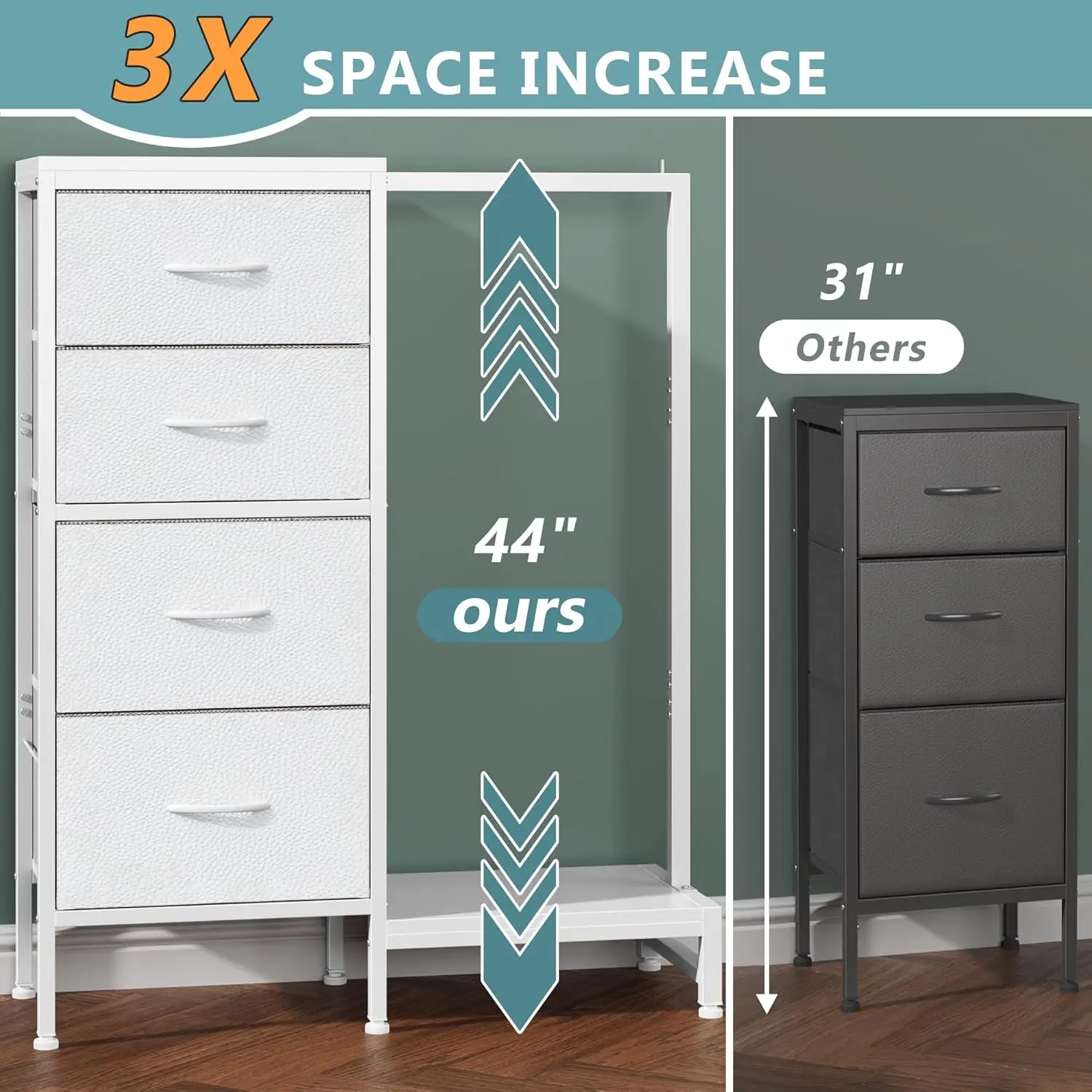 4-Drawer Dresser with Hanging Rack – Fabric Kids Closet Organizer 2