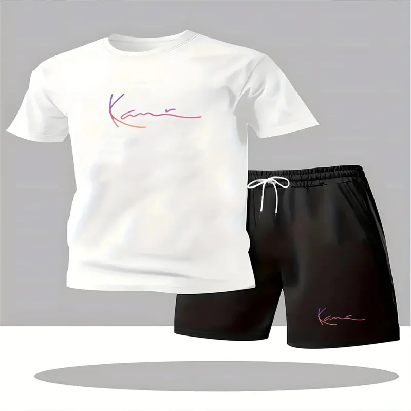 Men's 2026 New Short-Sleeved Shorts Set, Fashionable and Casual Outdoor Round Neck Short-Sleeved T-Shirt Shorts Two-Piece Set
