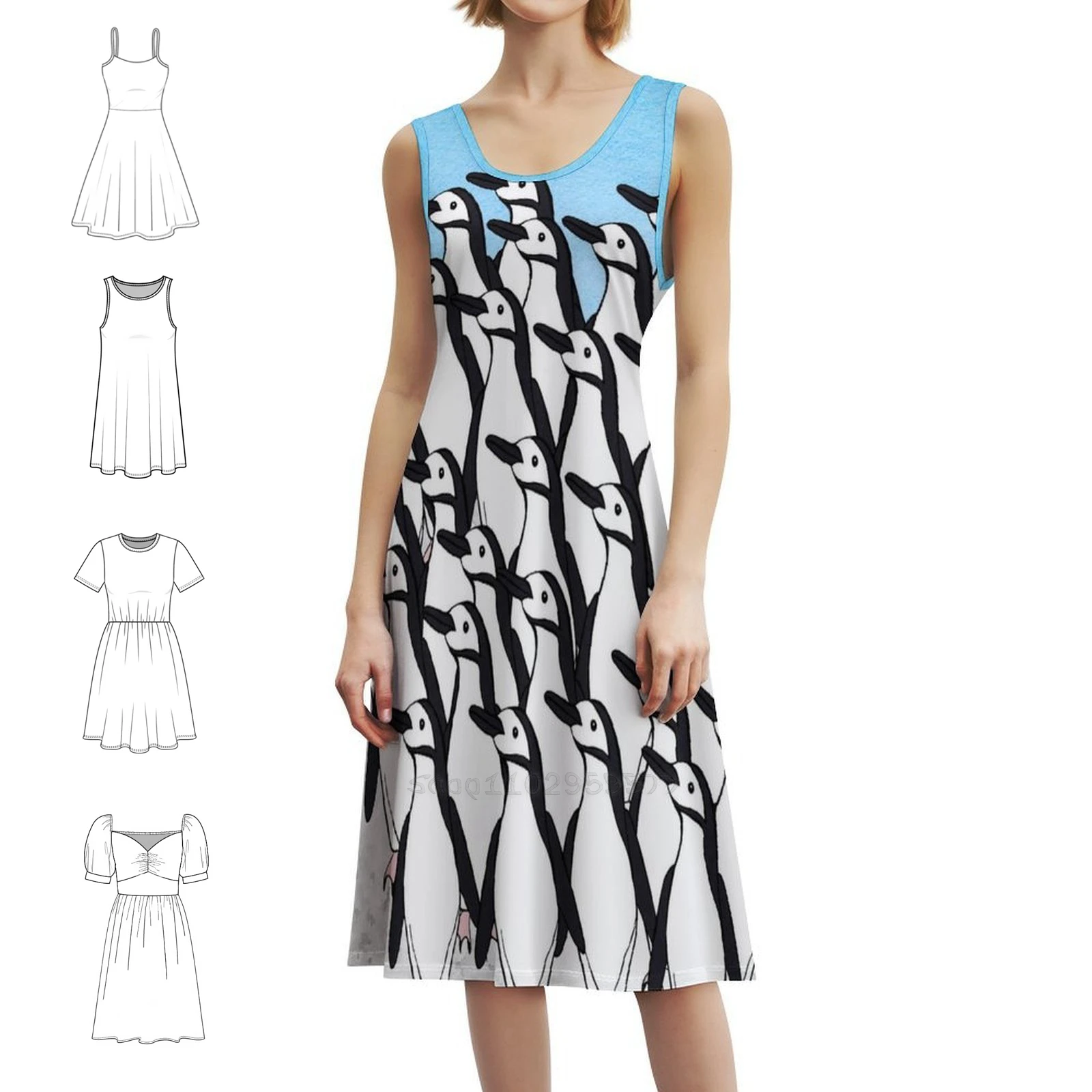Penguins Colony Boho فستان أنيق أنيق على الشاطئ لحفلات الزفاف ثوب Penguin Penguins Nature Wildlife فستان سهرة للنساء