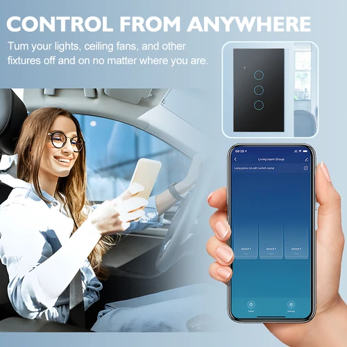 Imagen 2 del producto Aubess WiFi EE. UU. Interruptor de luz inteligente interruptor inteligente inalámbrico Panel Sensor táctil Tuya Smart Life APP Control compatible con Alexa Google Home