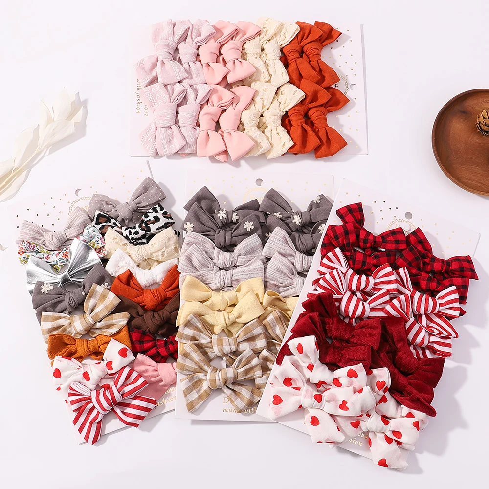 16Pcs/Set Fashion Kids Printed Bow Hair Clips Set Cute Embroidered Cotton Baby Girl Hair Clips Sweet Printing Hair Accessories