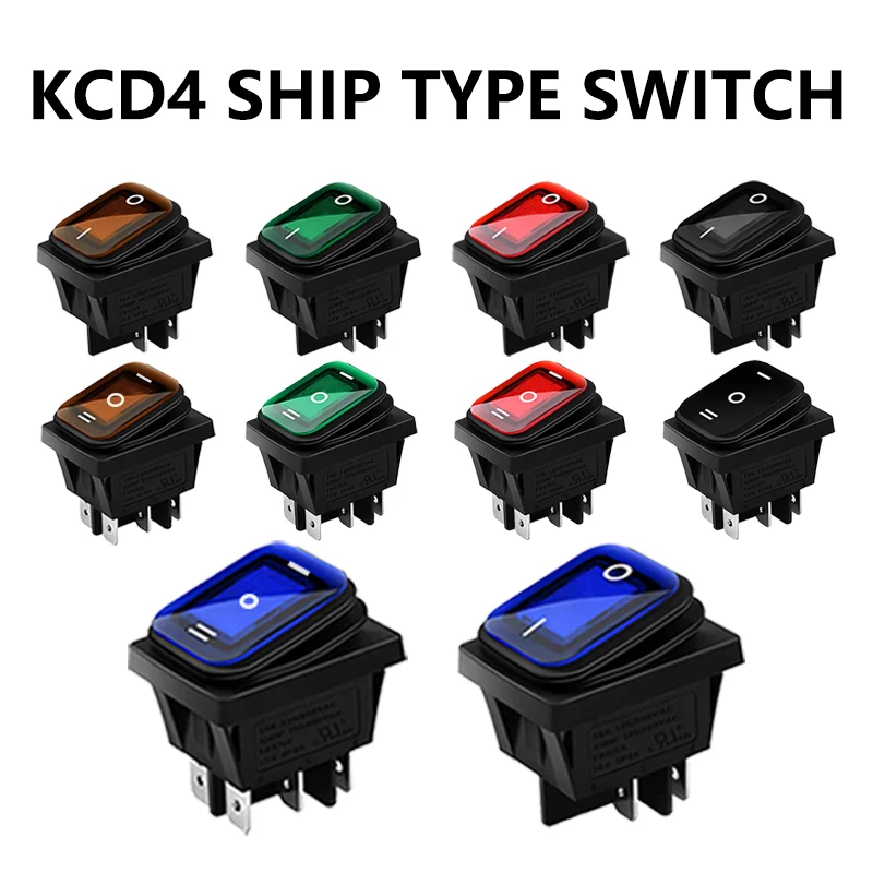 5/20/100PCS 4Pin 6Pin 16A 250VAC 30x22mm Duty Waterproof Rocker Switch 12V Red LED 220V Light llluminated KCD4-201 DPST Switch