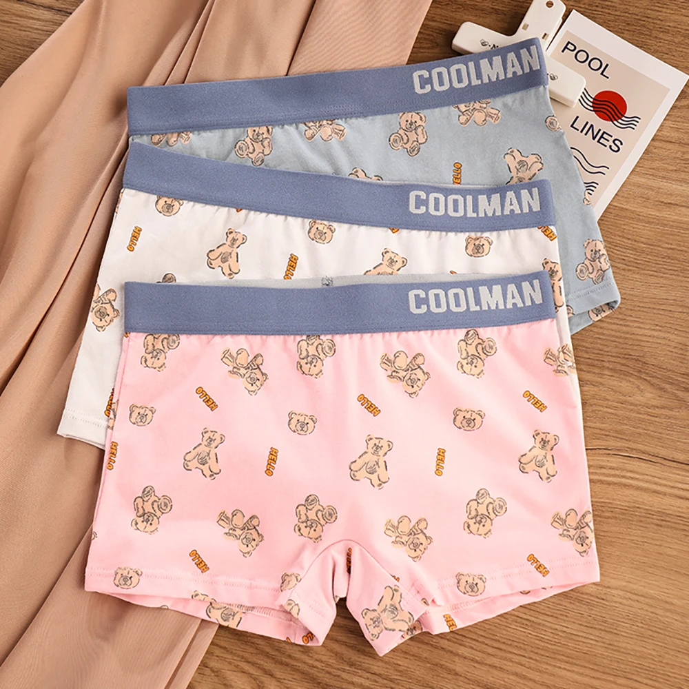 

3PCS/Pack 100% Cotton Cartoon Bear Print Women's Panties Antibacterial Breathable Lingerie Super Soft Crotch Safety Underwear