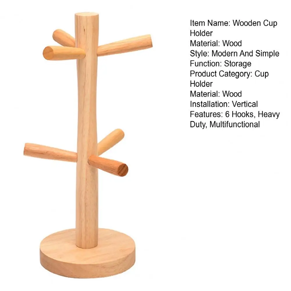 32/34cm Wooden Mug Holder Tree 6 Hooks Tea Coffee Cup Organizer Hanger Stand Storage Drain Rack Station Home Bar Accessories