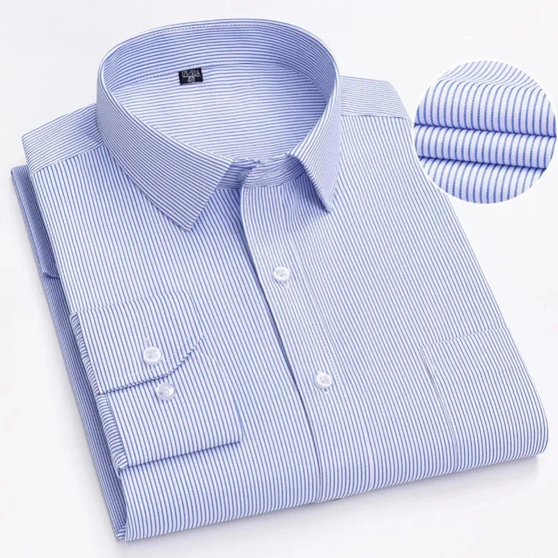 Long Sleeve Men's Business Casual Shirts Cotton Regular Fit Classic Plaid Striped Checked Purple Blue Work Social Dress Shirts