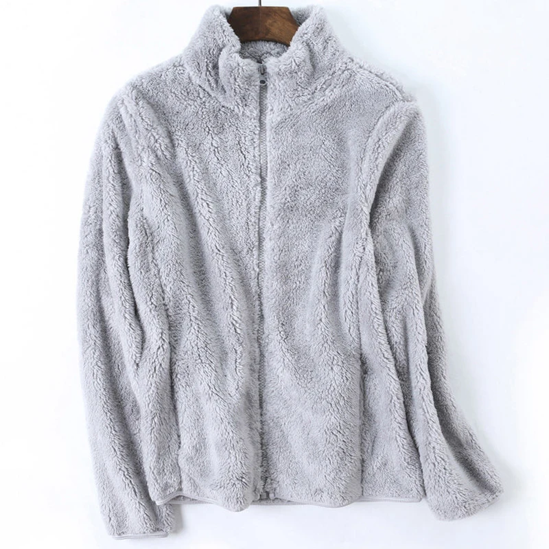 Coral Fleece Solid Jacket Women Casual Loose Long-Sleeved Autumn Winter Outwear Velvet Warm Fashion Basic Female Sweatshirt