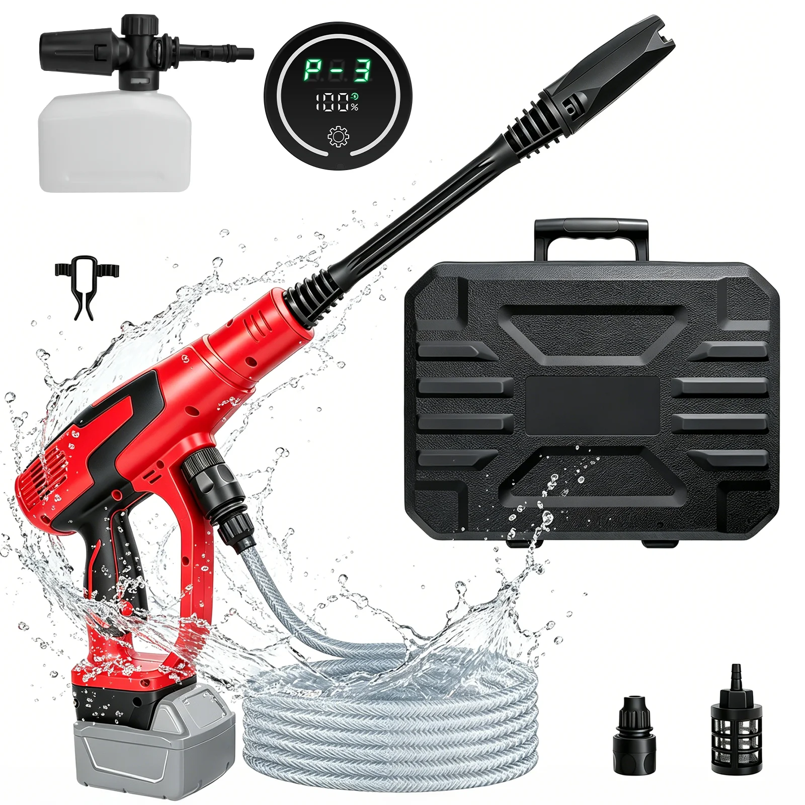 

Cordless Electric High Pressure Washer Brushless 653PSI Portable Washer Car Washing Garden Cleaning For Milwaukee 18V Battery