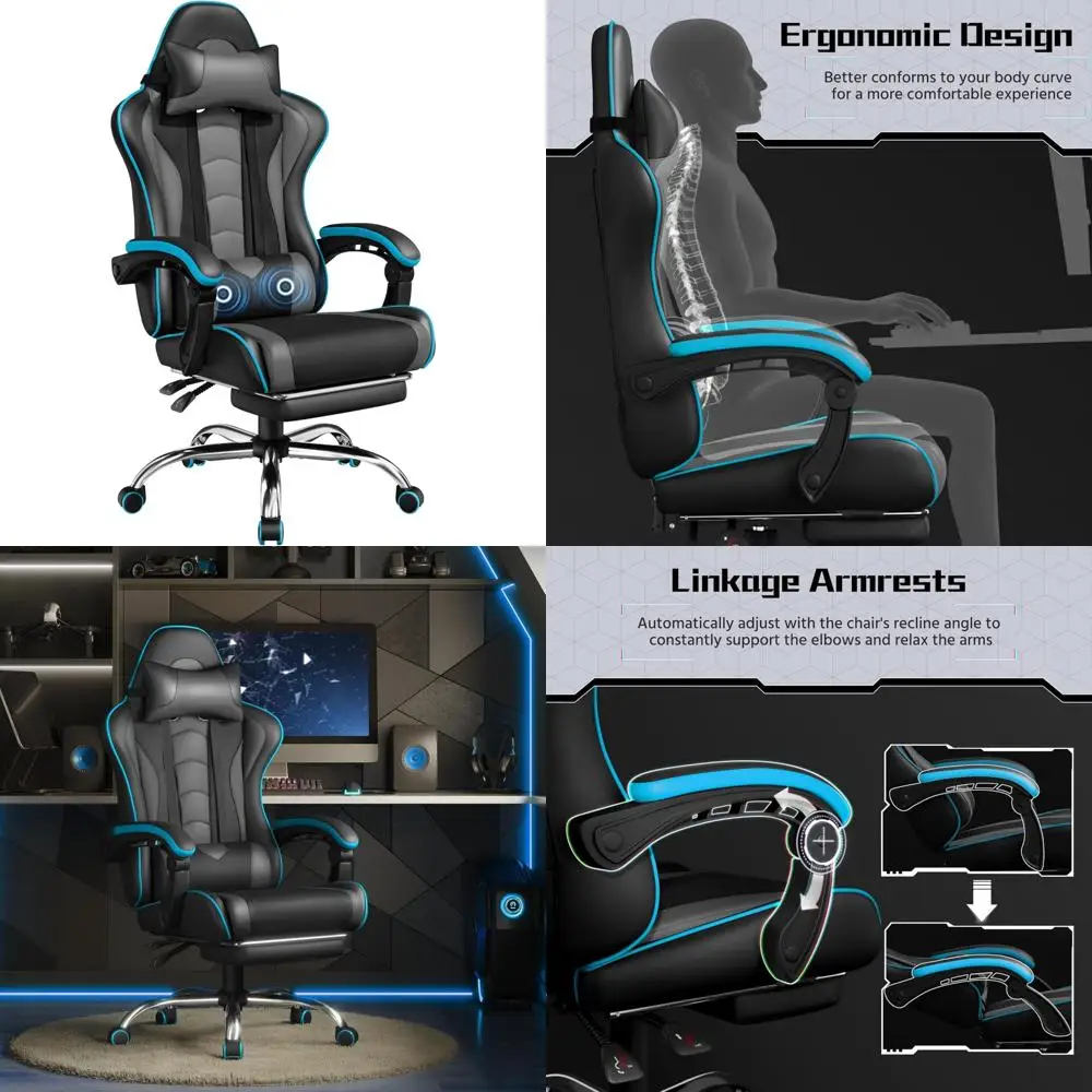 Yaheetech Gaming Chair, Video Game Chair with Massage Lumbar Support and Footrest Height Adjustable Ergonomic Computer Chair wit