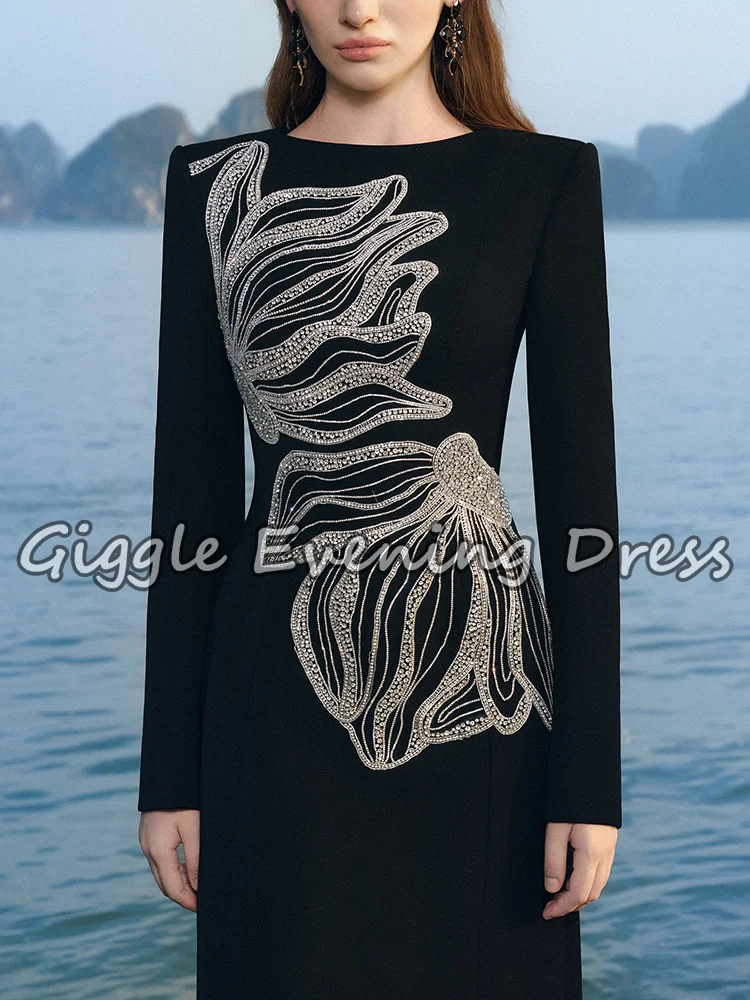 فساتين Giggle Fashion Designer Party Vestido للسيدات بأكمام طويلة وألماس فاخر مطرز بالكريستال طويل للسهرة حسب الطلب #3