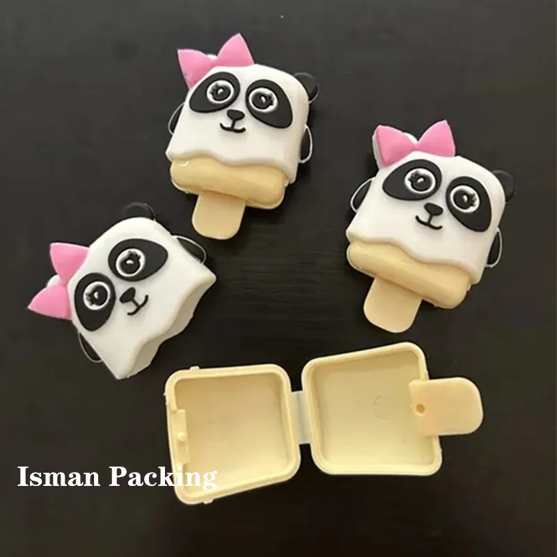 50Pcs Refillable cartoon panda shaped special cute lip balm container empty cosmetic makeup lipstick case for kids and girls 2g