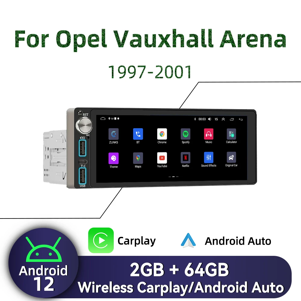 

Carplay 6.86" Screen Multimedia 1 Din Android Car Radio for Opel Vauxhall Arena 1997-2001 Head Unit Autoradio Stereo GPS BT WIFI