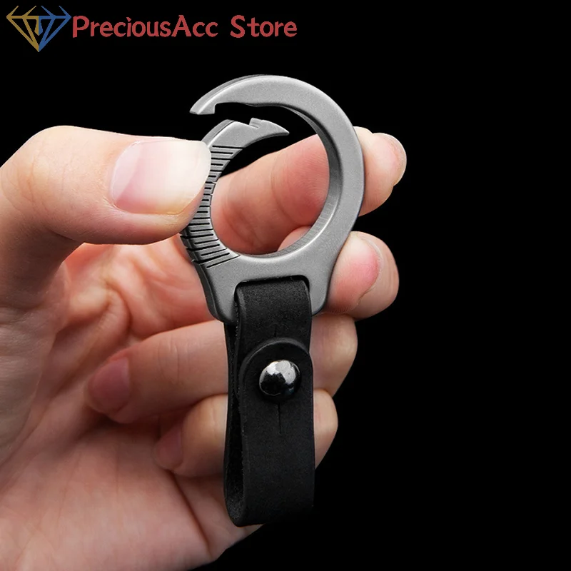 Titanium Alloy Carabiner Cowhide Leather Keychain Waist Belt Buckle Car Key Holder For Key Camping Survival EDC Outdoor Keychain