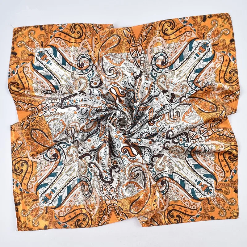 New Luxury Design Square Scarf For Women Silk Shawl Satin Neckerchief Female Headband Hair Bands Print Foulard Hijab Wraps view 5