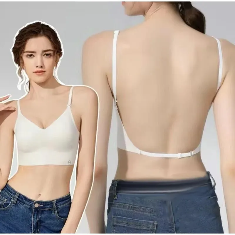 2024 Summer Thin Sexy U-shaped Back Lingerie Female Inner Wear Without Trace Undershirt Backless Triangle Cup Polymerization Bra