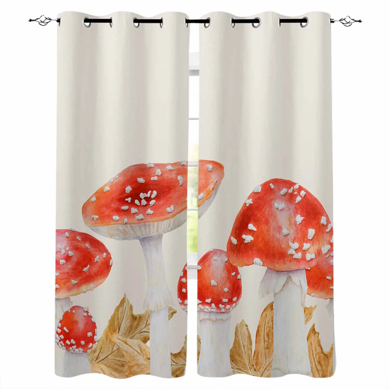 

Vintage Mushrooms Ferns Leaves Autumn Blackout Curtains For Living Room Bedroom Printed Window Treatment Drapes Home Decor