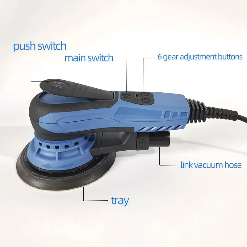 

6-Inch Electric Sander 350W 6-Speed Variable-Speed Tool for Car Paint Wood Dry Sanding Polishing Carbon-Free Brush Abrasive Disc