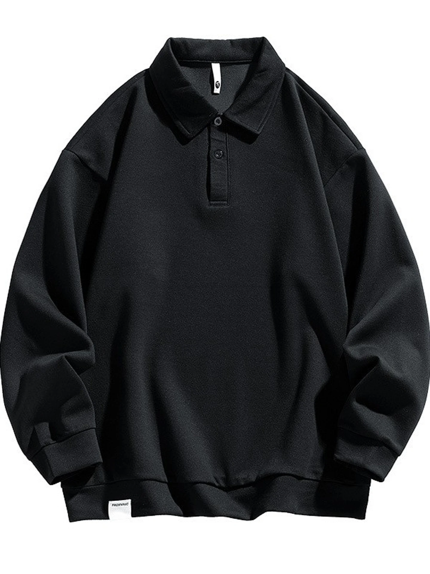 

Mens Autumn Winter Long Sleeve Polo Shirt American Loose Fit Solid Color Turn Down Collar Sweatshirt Casual Workwear Top