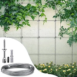 12m Stainless Steel Trellis For Climbing Plants, Professional System As A Complete Set With Wall Brackets And 3mm Steel Cable