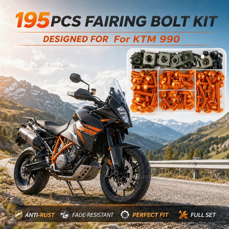 

195Pcs Motorcycle Fairing Bolt Screws Kit Nut Clips For KTM 990 Super Duke 990 Supermoto R 2005 2007 2008 2009 2010 2011 2012