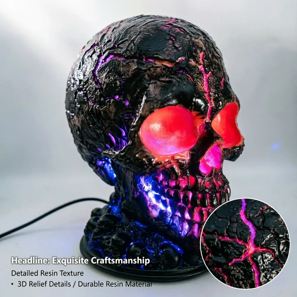 LED Skull Lamp Glowing Skeleton, Light Resin Horror Table Night, Light Halloween Party Haunted House, Garden Yard Decor Ornament