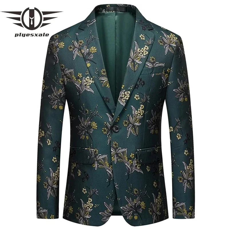 

Plyesxale Men Fashion Floral Jacquard Blazer Jacket Slim Fit Mens Plus Size Stage Prom Blazers Green Wedding Blazer Male Q1533