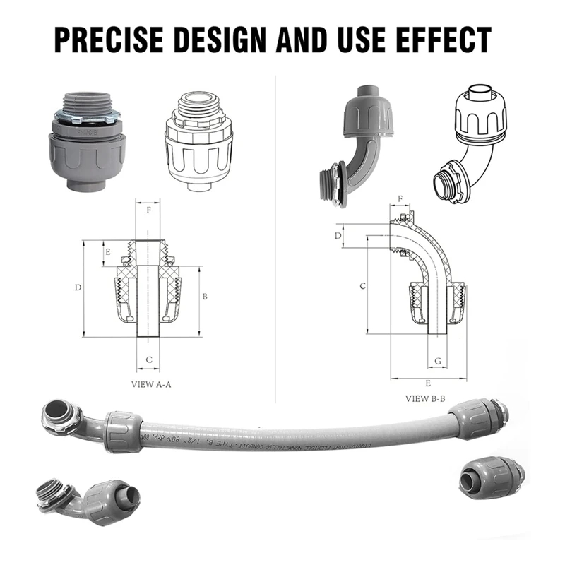WFF 30 قطعة، 3/4 بوصة موصل ضيق سائل تركيبات قناة كهربائية غير معدنية، قناة مرنة PVC (مستقيمة + 90 درجة)