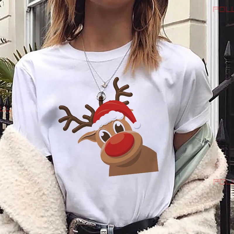 Harajuku T Shirt Women Men cotton T-shirt Fashion Deer Christmas Printed Short Sleeve White Seasons Tshirts streetwear y2k tops