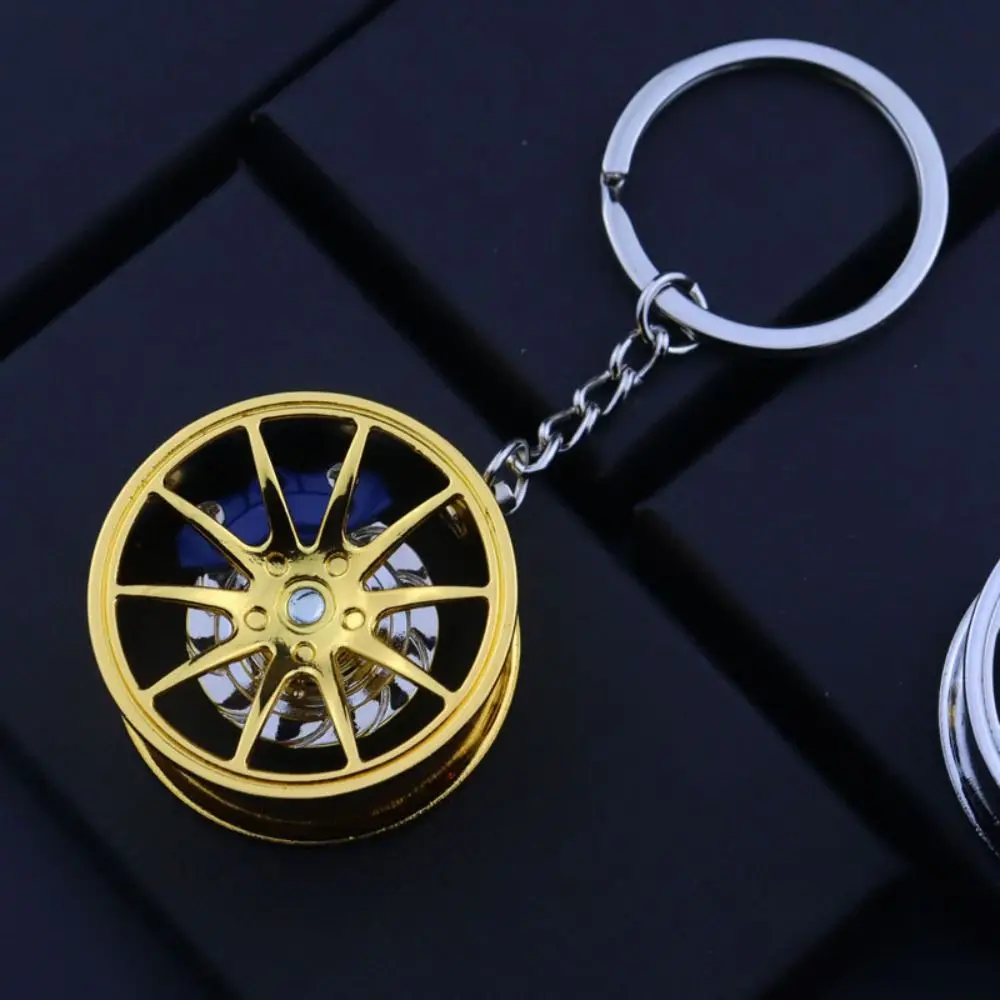 Rotatable Wheel Hub Key Chain 3D Zinc Alloy Wheel Hub&Brake Keychain Funny Fidget Toy Car Accessories Keychain Car Key