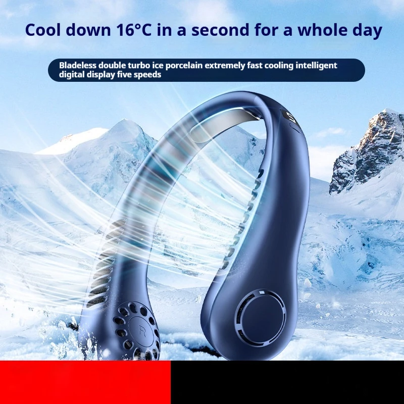 Ice Porcelain Cooling Portable Neck Fan Smart Silent Outdoor Sports Rechargeable High Wind Power Bladeless Small Fan Topping